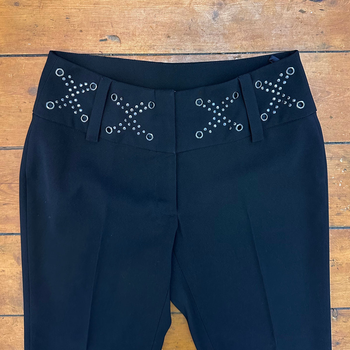 vintage 00s black studded eyelet suit trousers