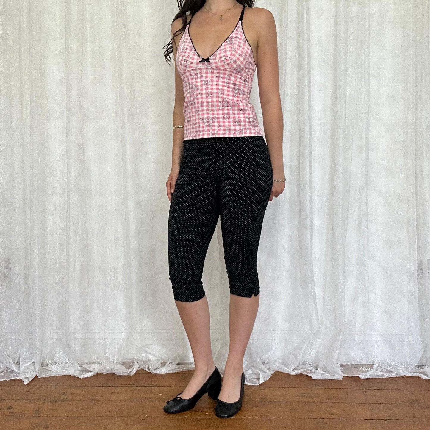 vintage 00s black polka dot capri pants