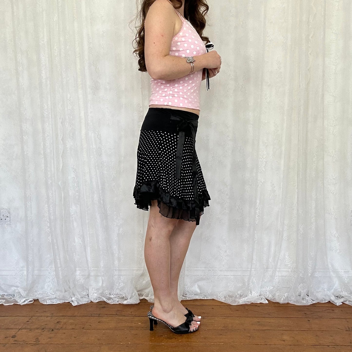 vintage 00s black polka dot mini skirt