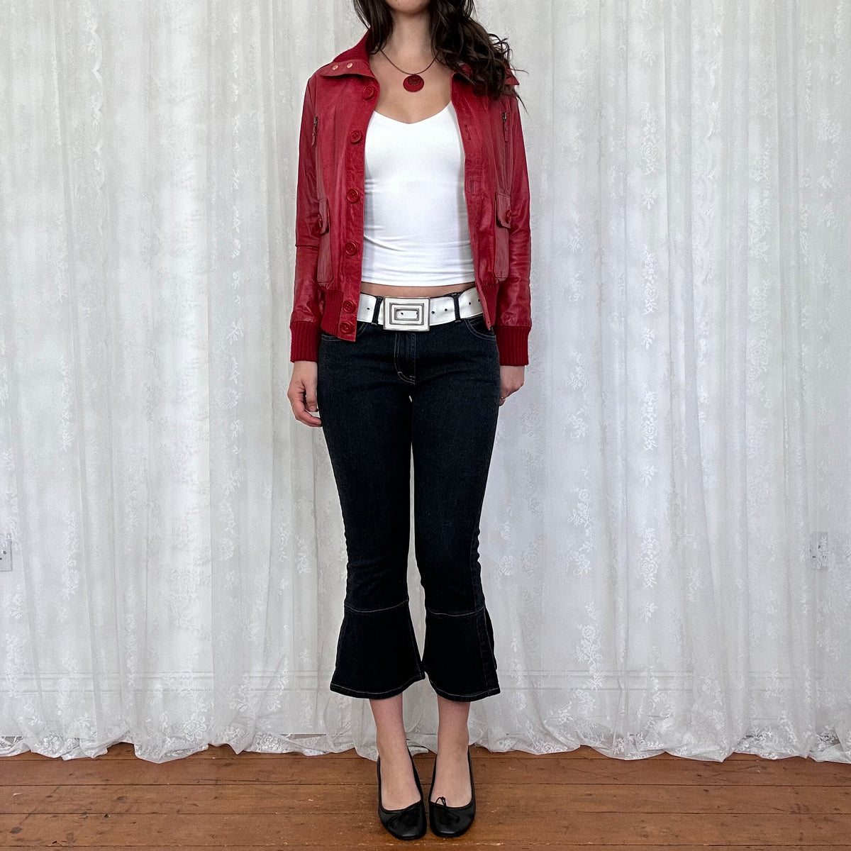 vintage 00s red leather bomber jacket