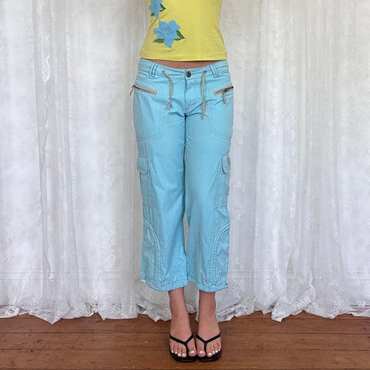 vintage 00s teal blue cropped cargo capris