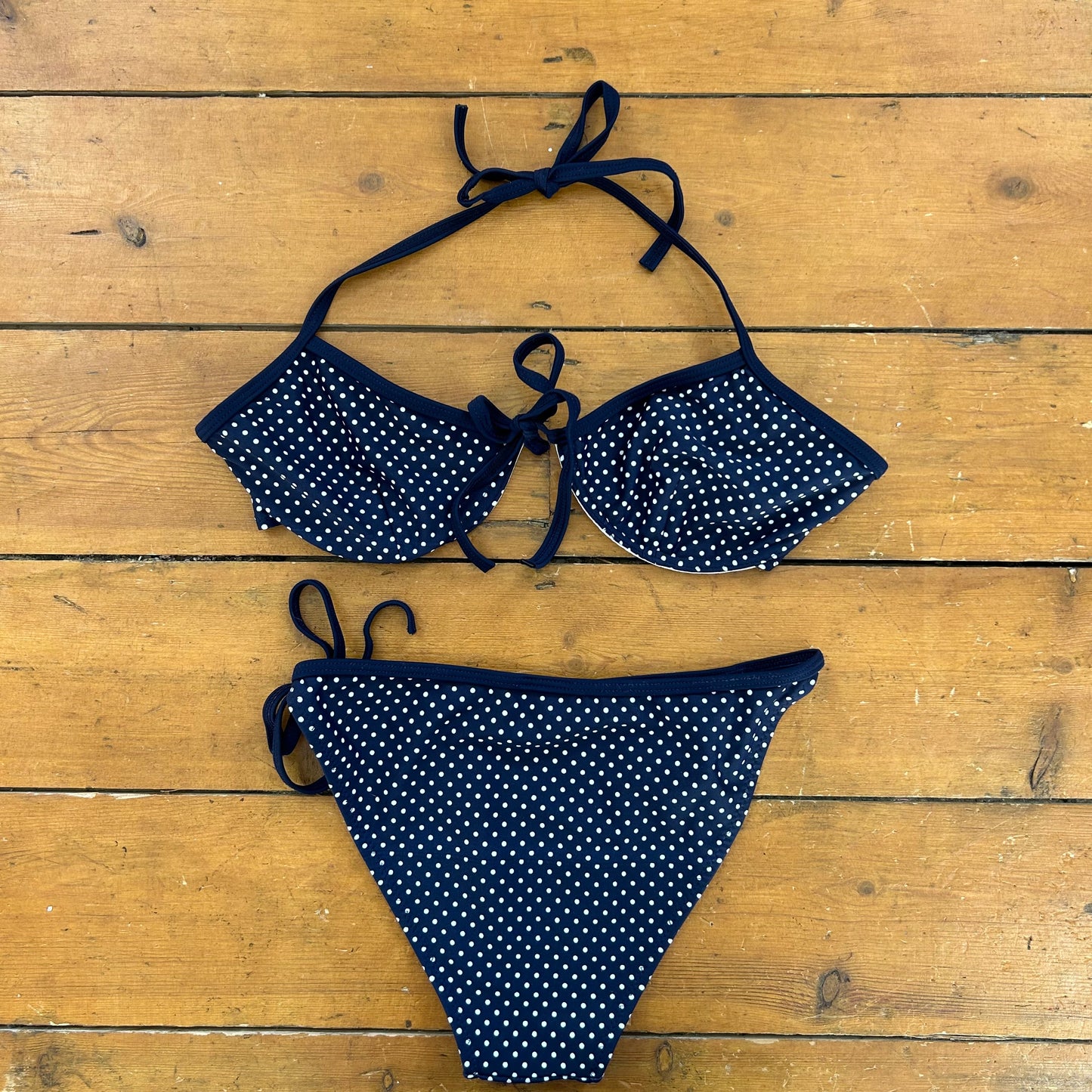 vintage 00s navy polka dot bikini