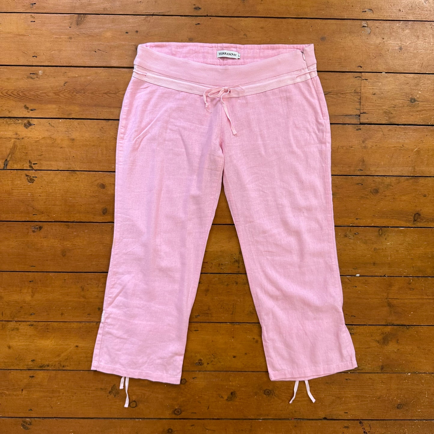 vintage 00s baby pink linen cropped trousers