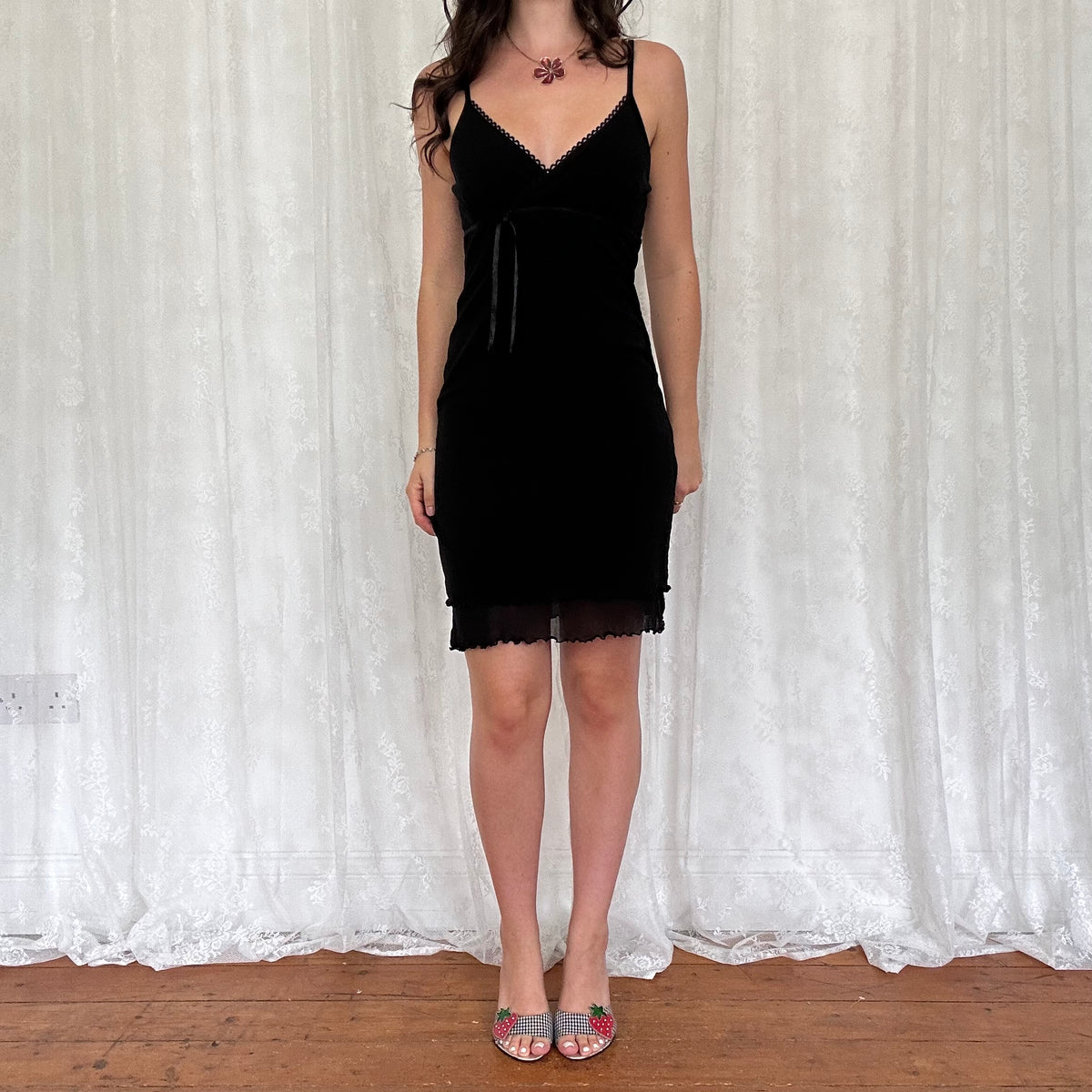 vintage 00s black mesh midi dress
