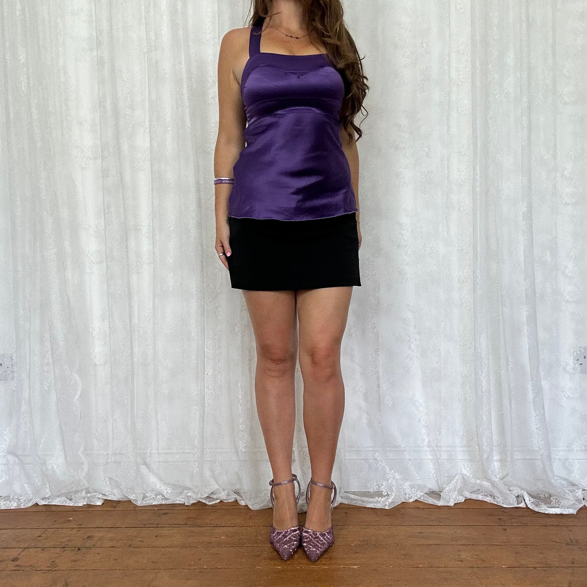 vintage 00s purple satin cross back cami