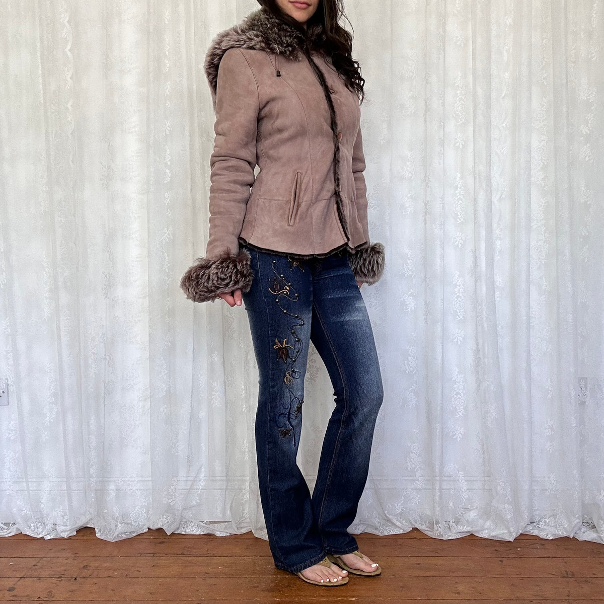 vintage 00s brown hooded afghan coat