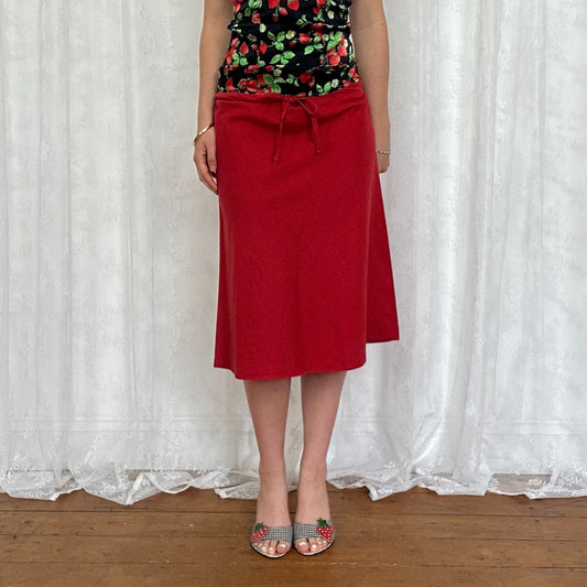 vintage 00s red linen midi skirt