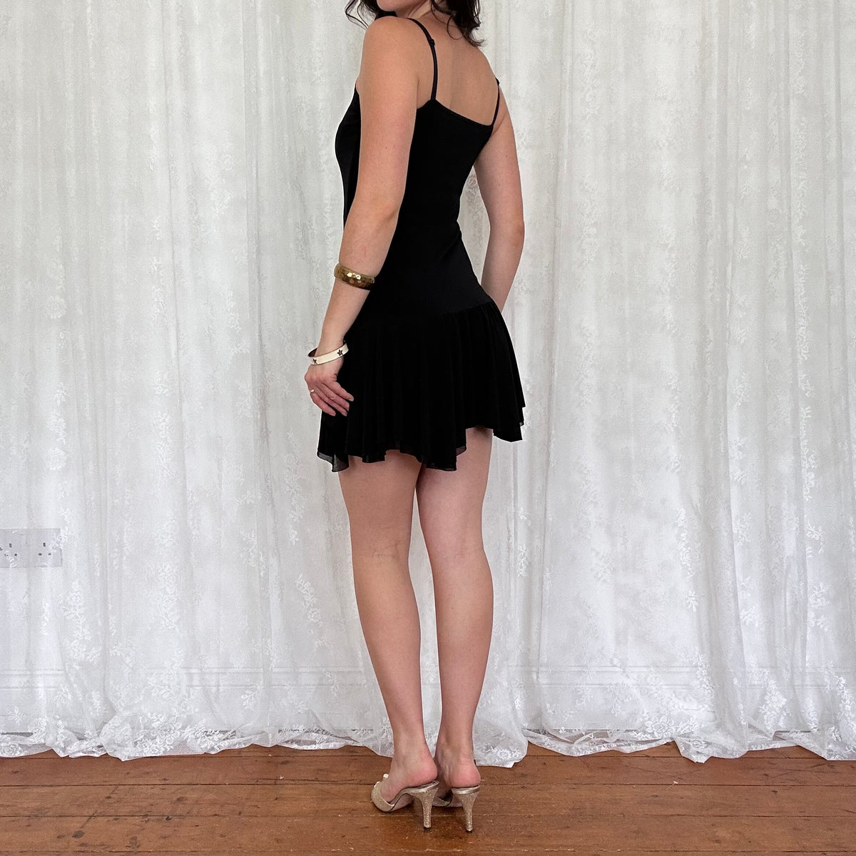 vintage 00s black lace up fairy mini dress