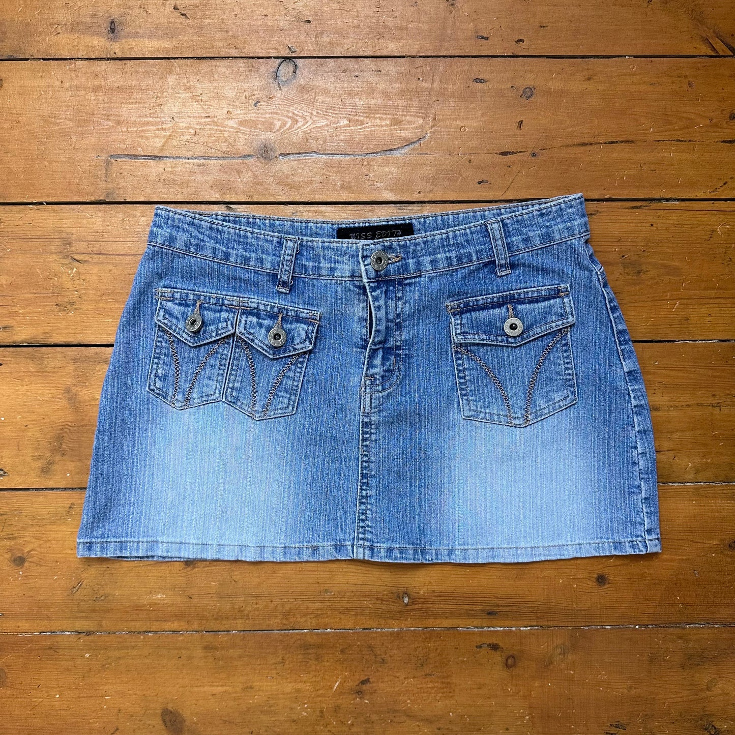 vintage 00s light wash denim mini skirt