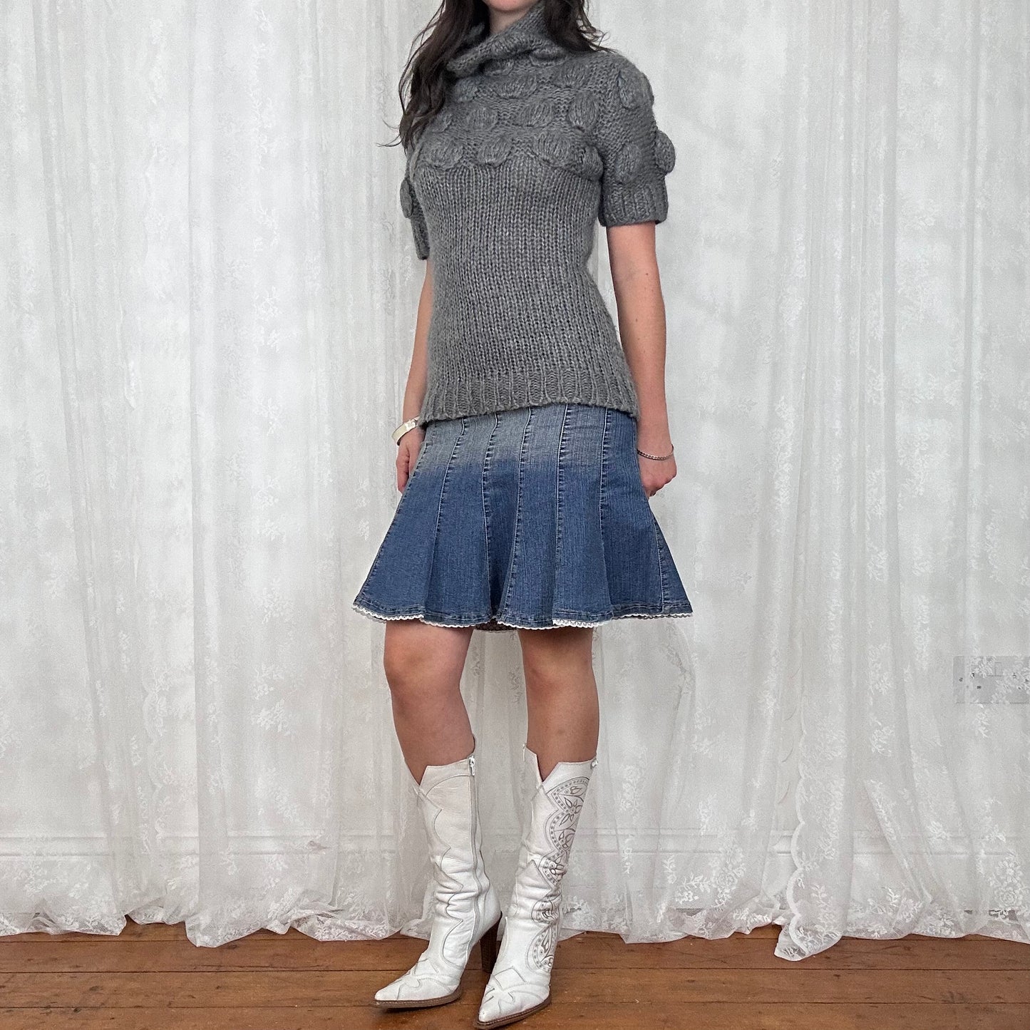 vintage 00s grey short sleeve chunky knit jumper
