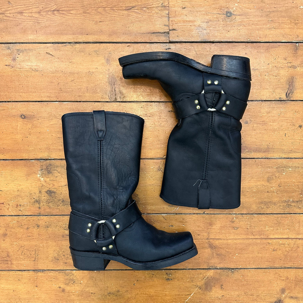 vintage 00s black harness biker boots