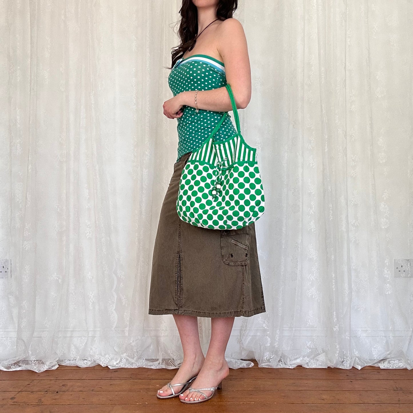 vintage 00s green polka dot shoulder bag
