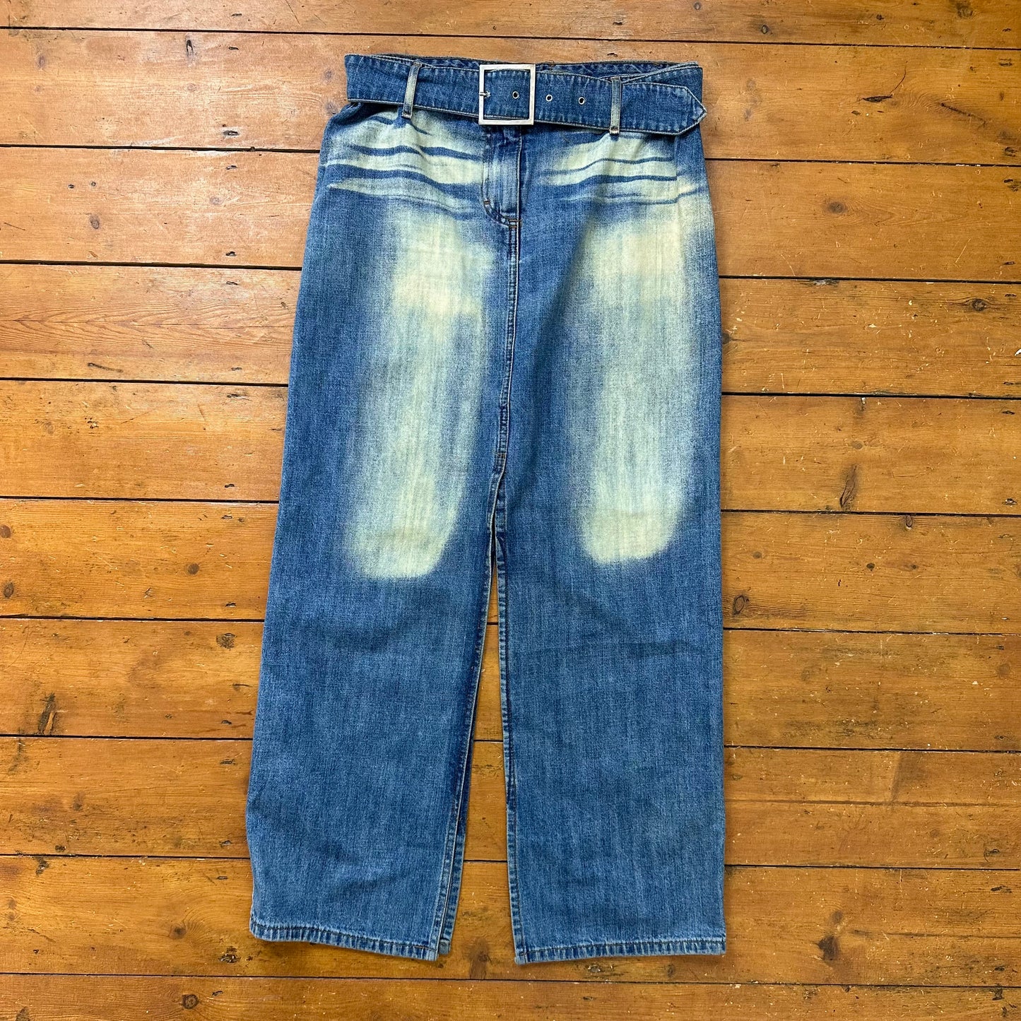vintage 00s bleached split denim maxi skirt