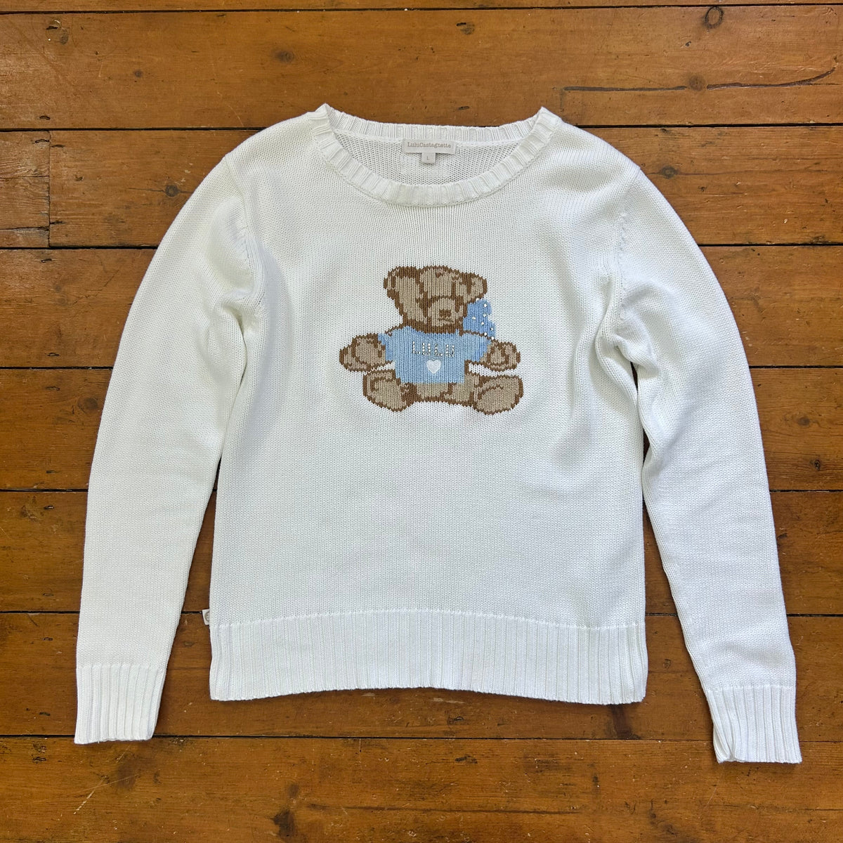 vintage 00s white teddy bear jumper