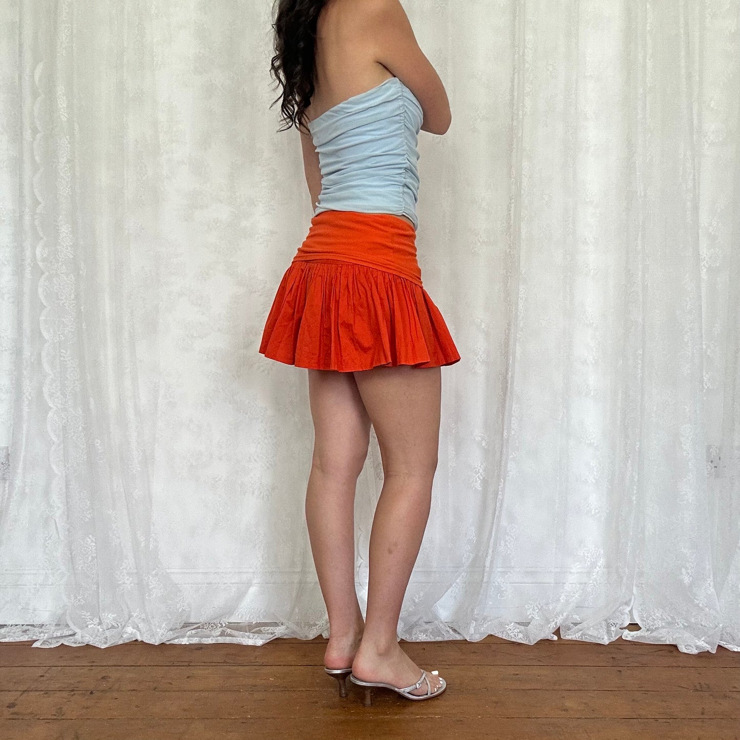 vintage 00s baby blue ruched mesh strapless top