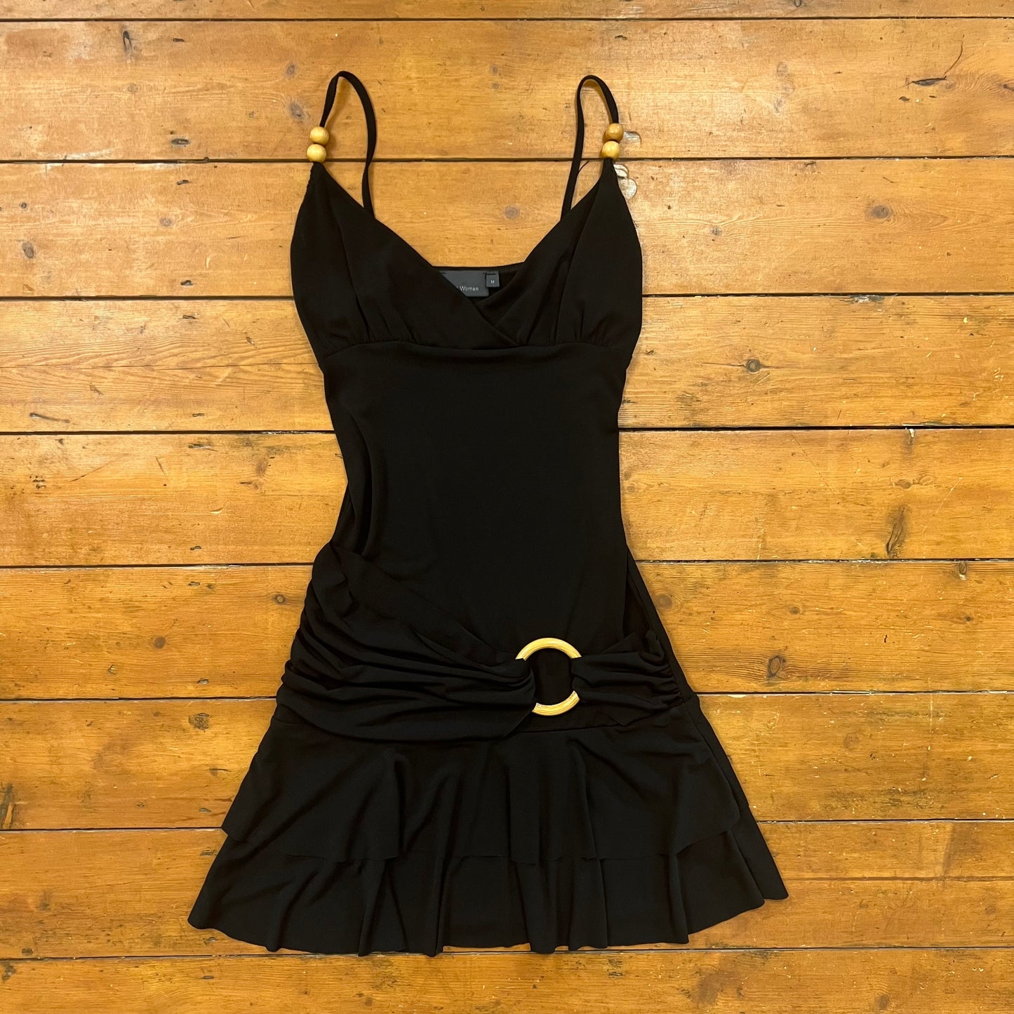 vintage 00s black o ring ruffle mini dress