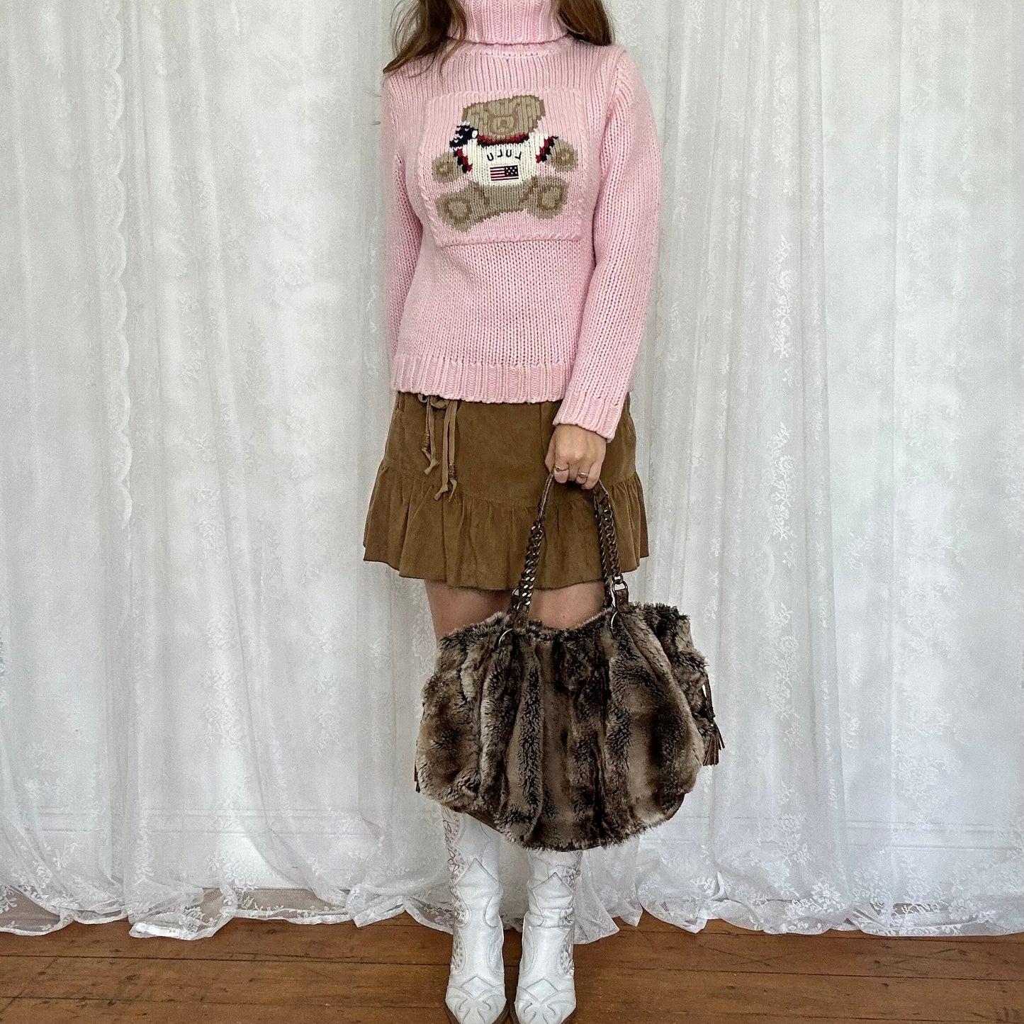 vintage 00s faux fur shoulder bag