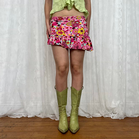 vintage 00s floral asymmetrical micro mini skirt