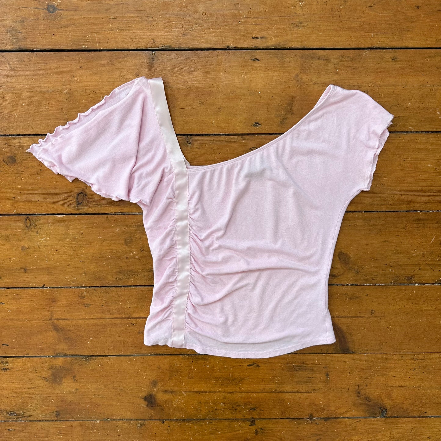 vintage 00s baby pink ruffle shoulder top