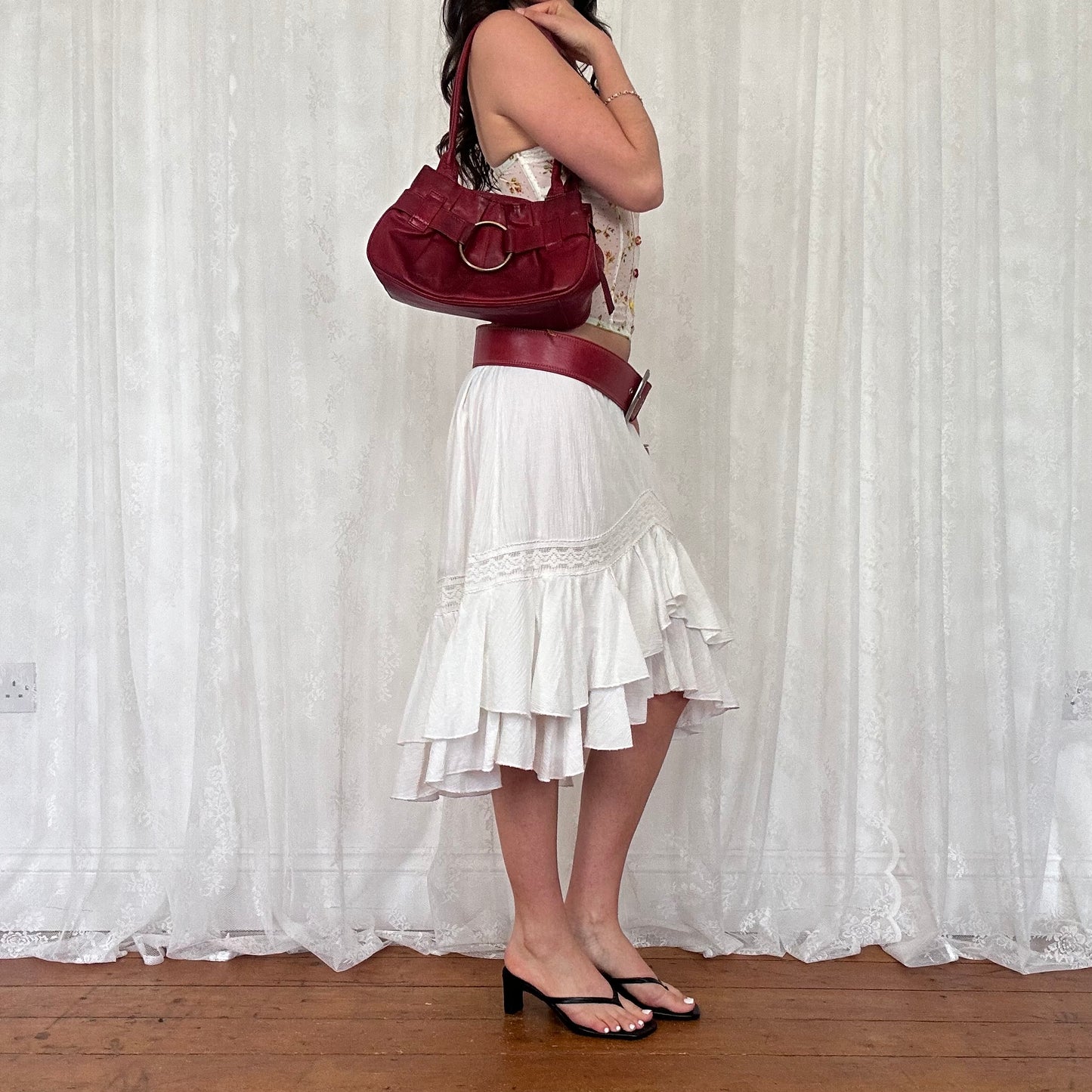 vintage 00s red genuine leather handbag