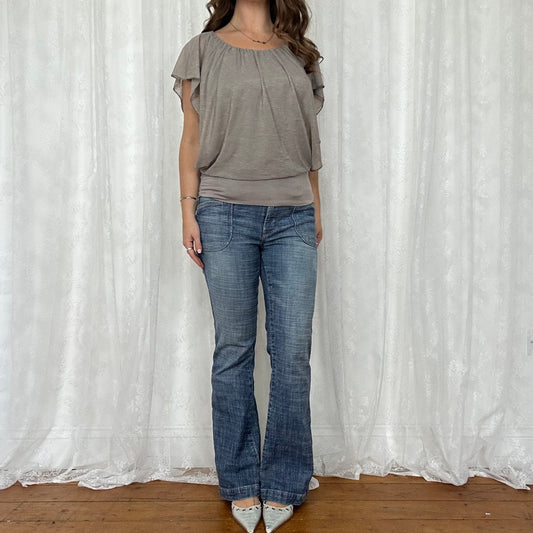 vintage 00s grey bat wing cinched waist top