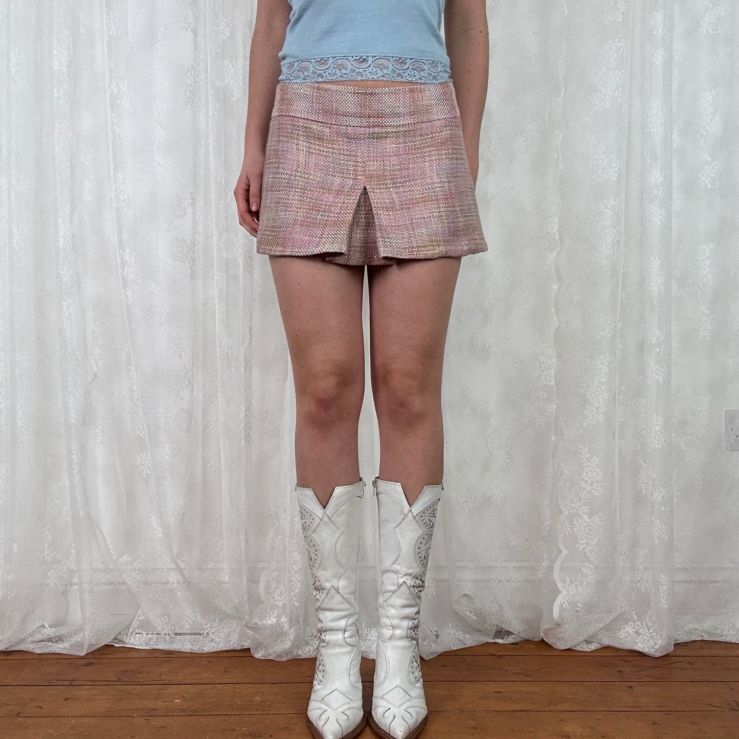 vintage 00s pink tweed mini skirt