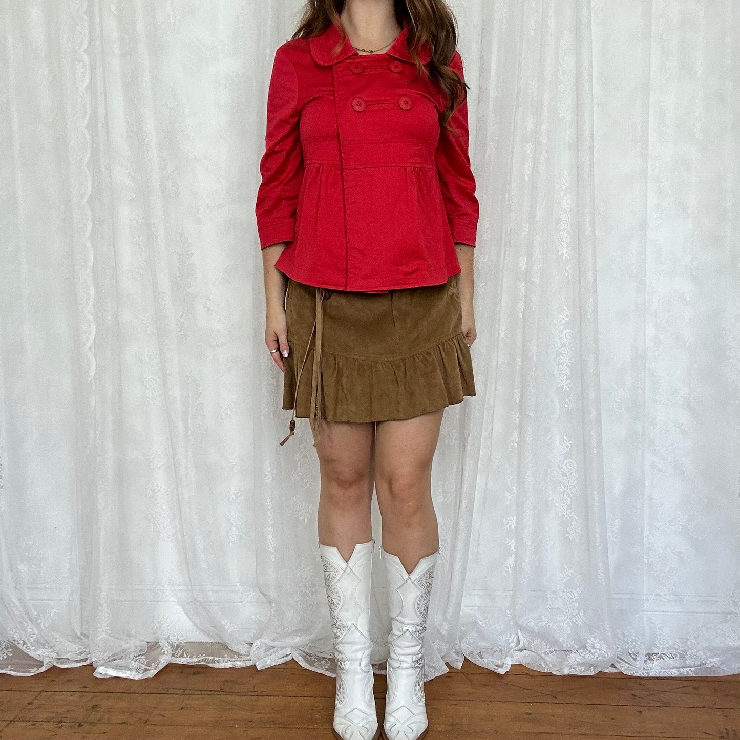 vintage 00s red crop sleeve peacoat
