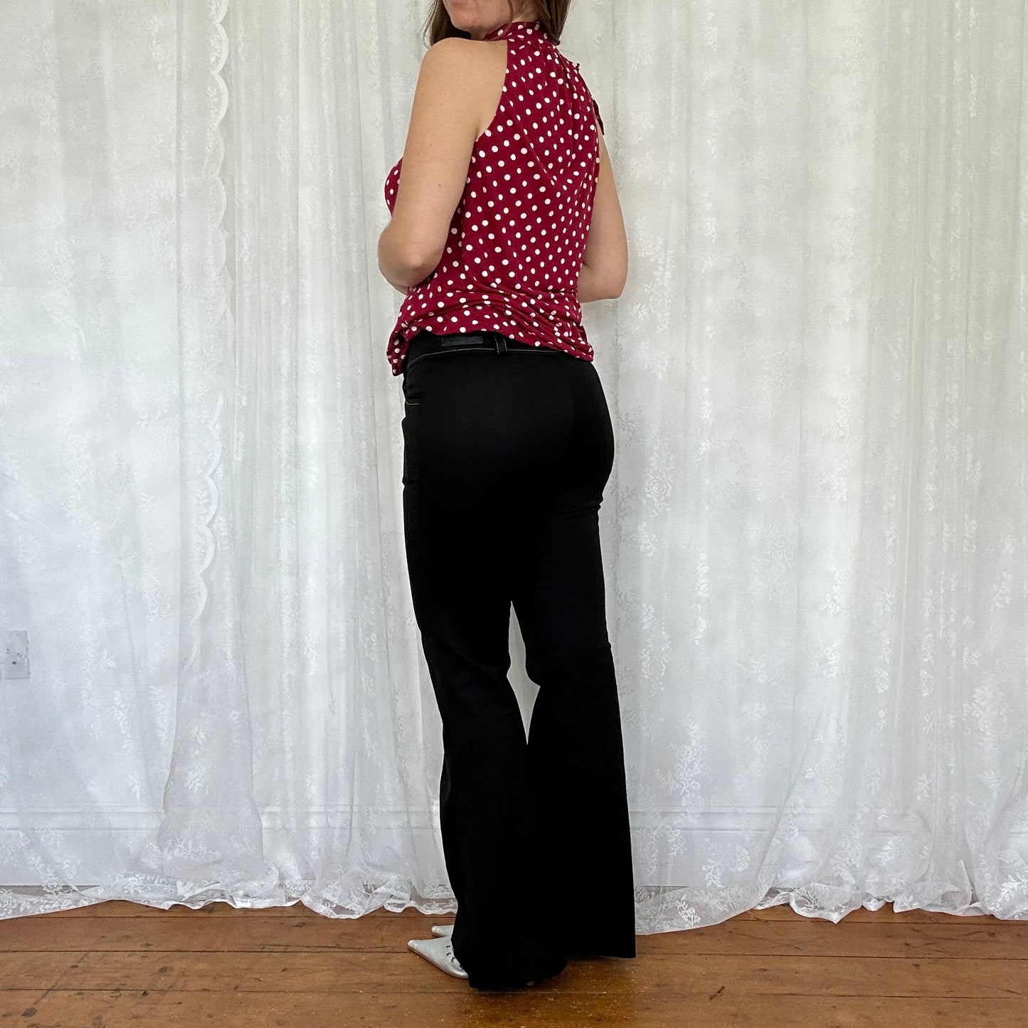 vintage 00s red polka dot high neck top