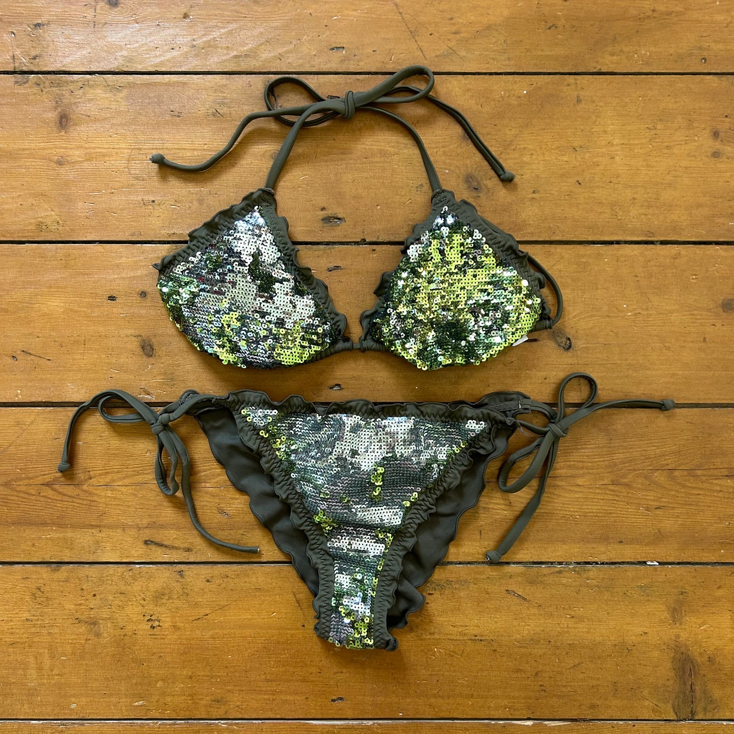 vintage 00s khaki sequin bikini