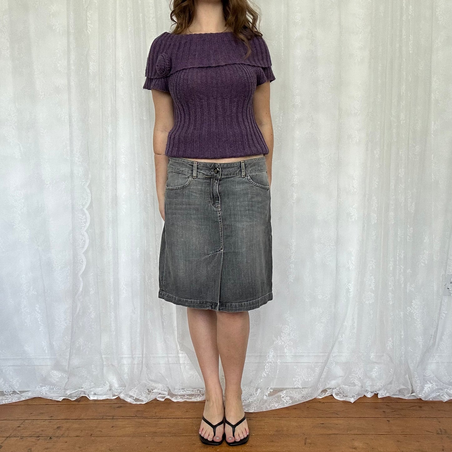 vintage 00s grey denim midi skirt