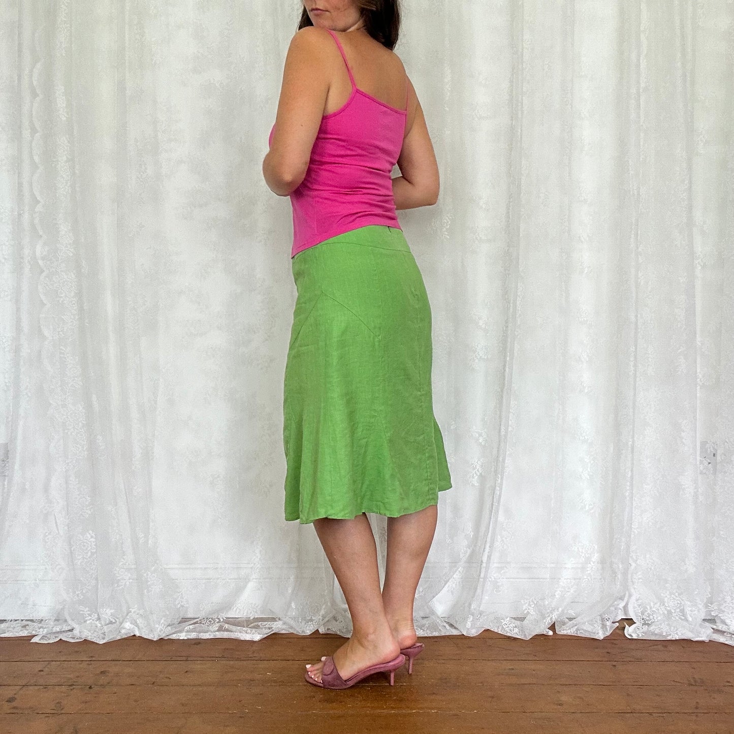 vintage 00s pink broderie trim cami top
