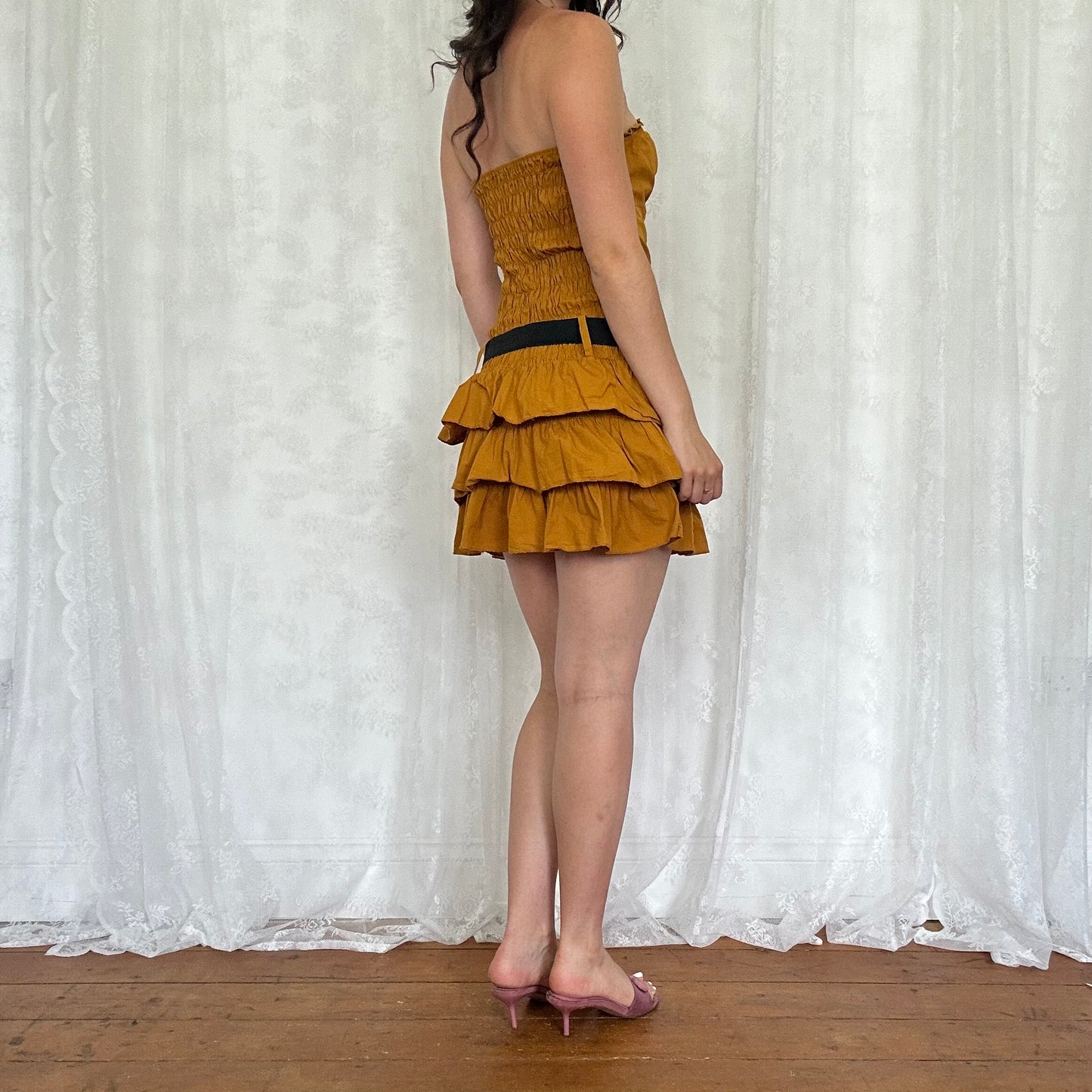 vintage 00s mustard rara mini dress