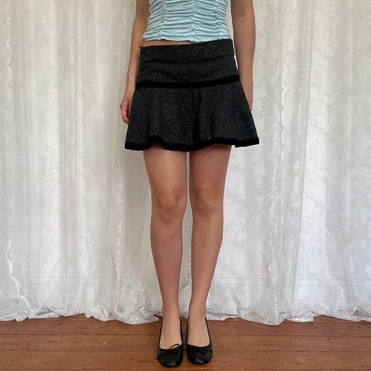 vintage 00s grey tweed office siren mini skirt