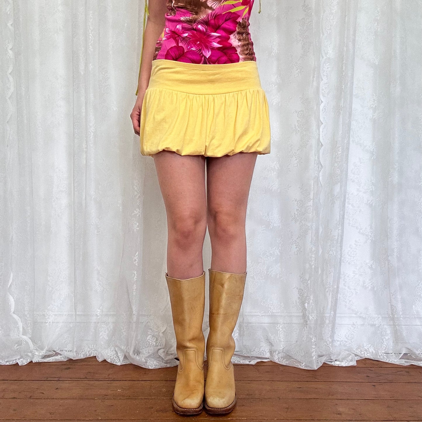 vintage 00s yellow puffball mini skirt