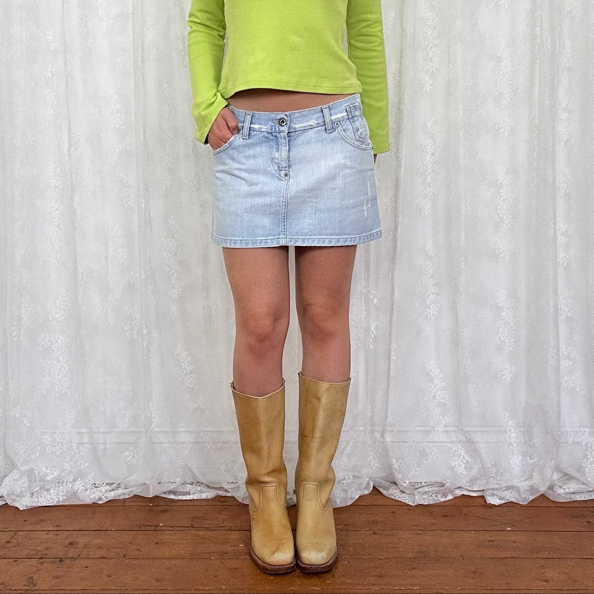vintage 00s light wash denim mini skirt
