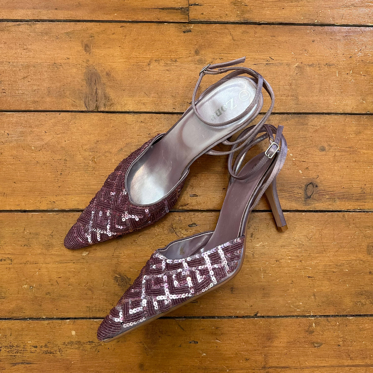 vintage 00s lilac sequin heels