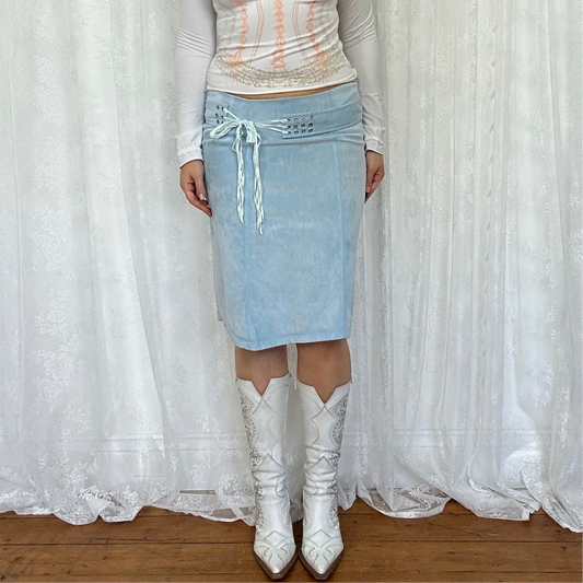vintage 00s baby blue suede midi skirt