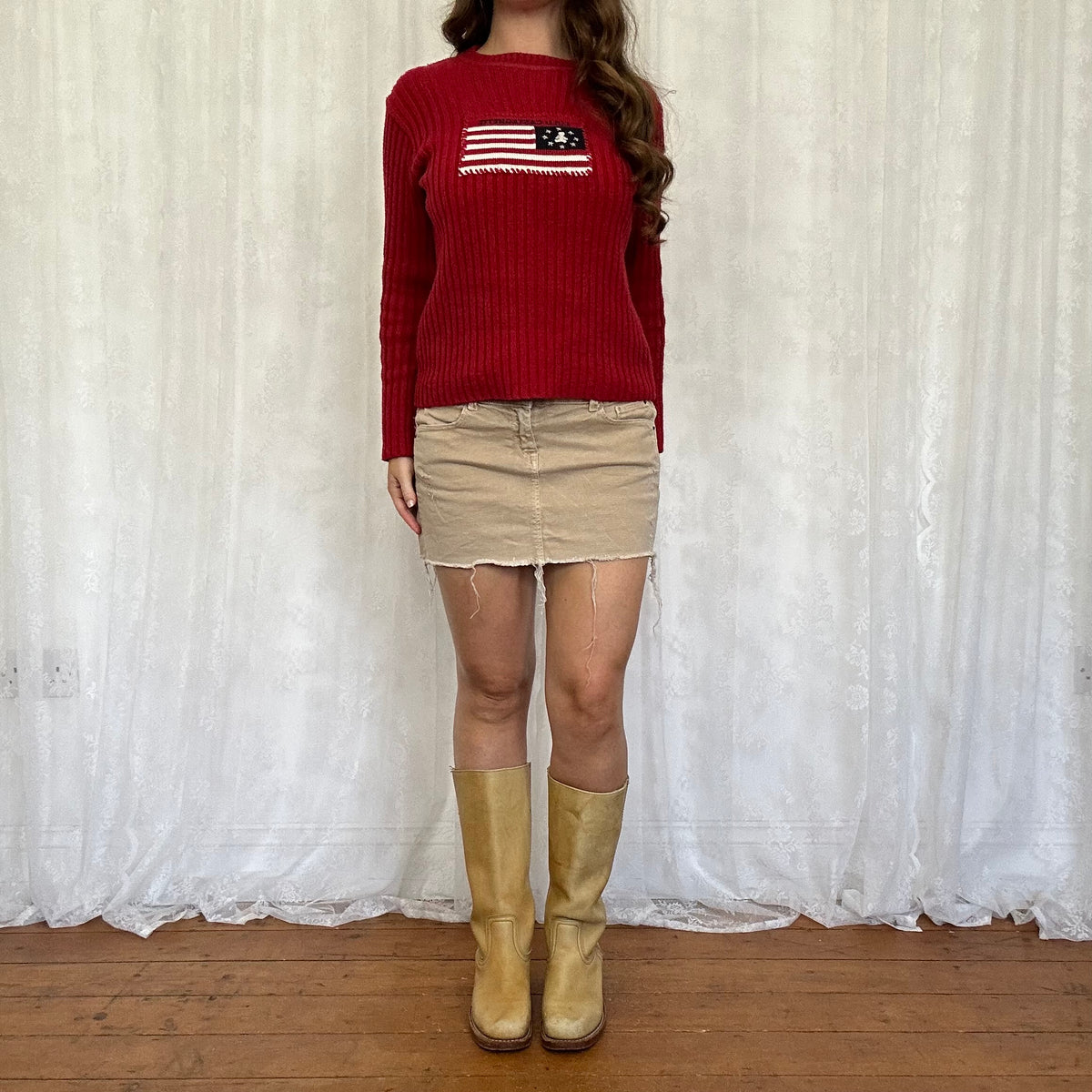 vintage 00s red flag knitted jumper