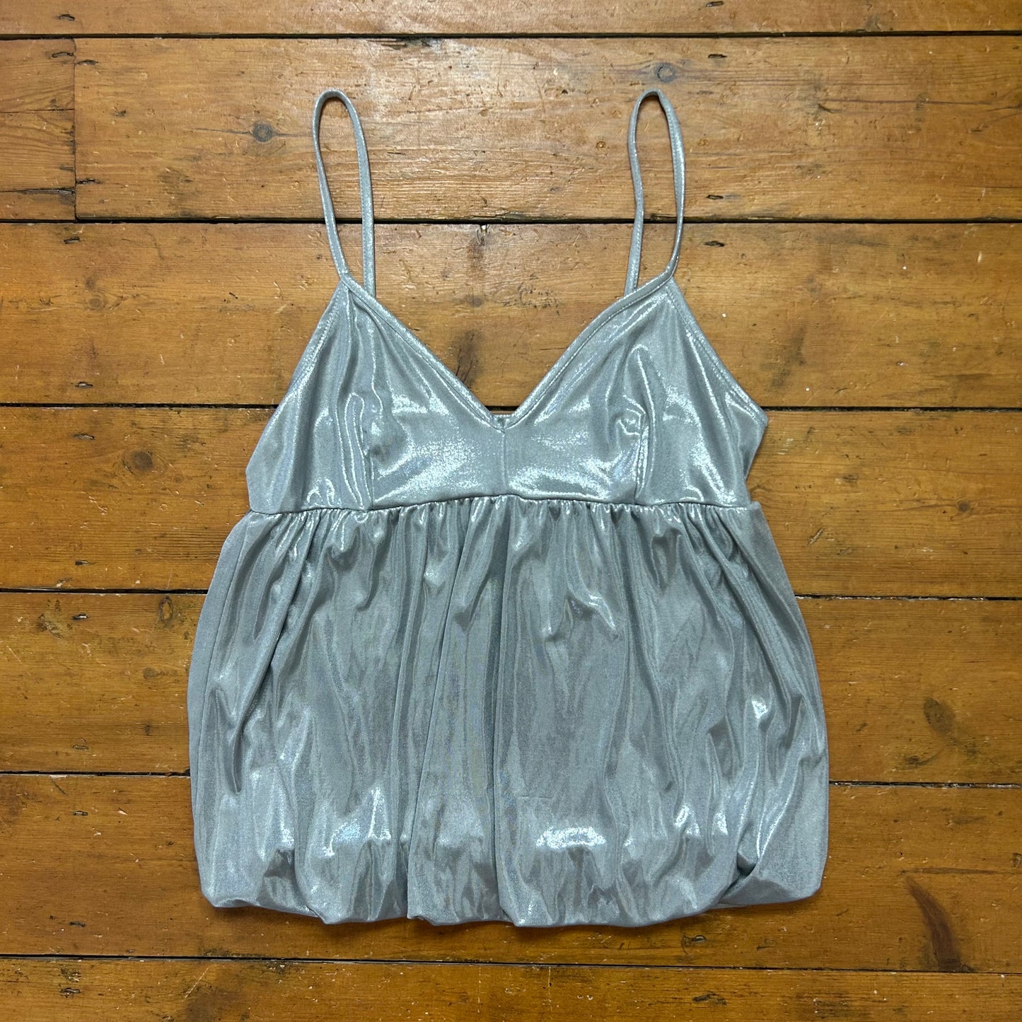 vintage 00s silver metallic bubble hem cami