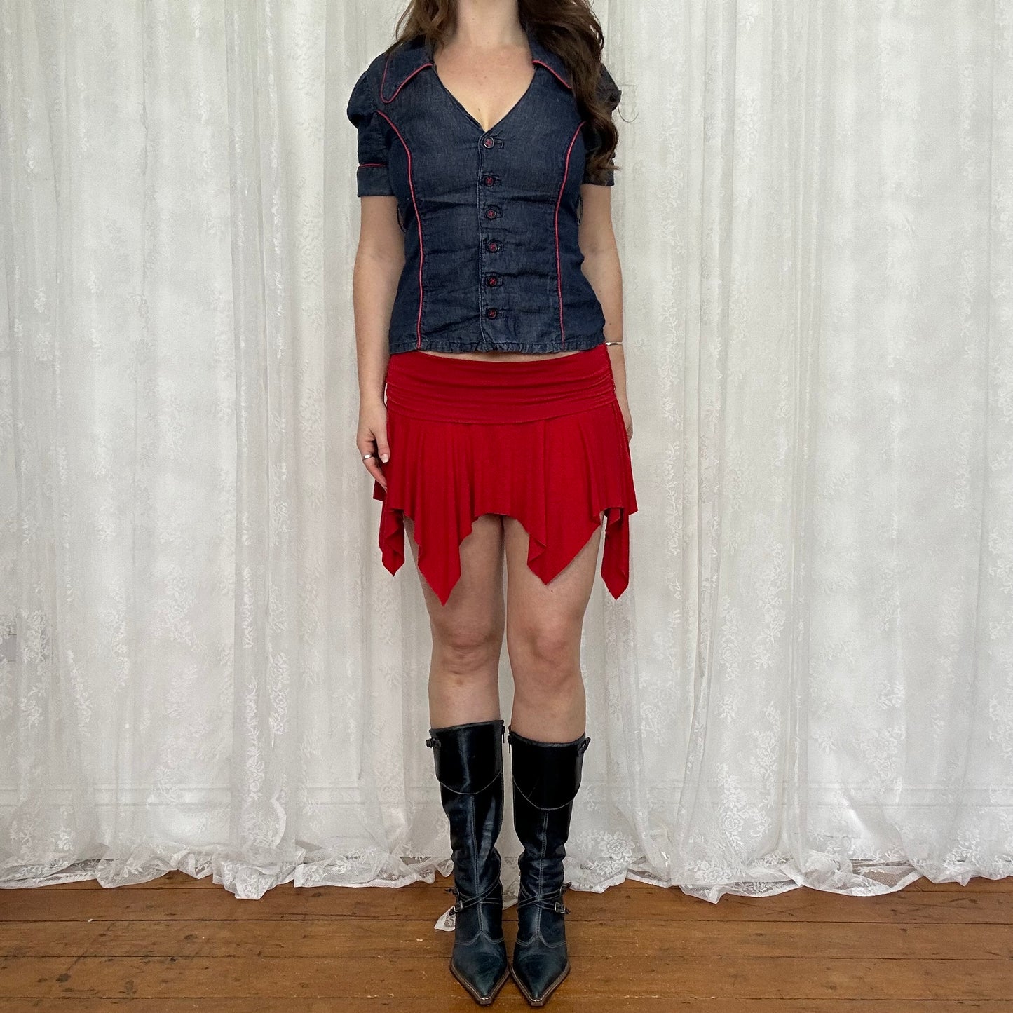 vintage 00s red hanky hem mini skirt