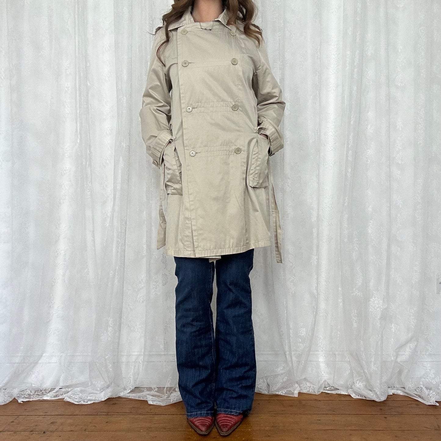 vintage 00s beige button up trench coat