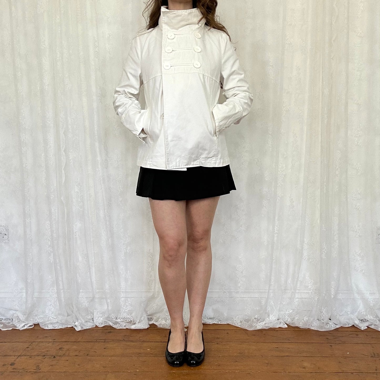 vintage 00s white high collar peacoat