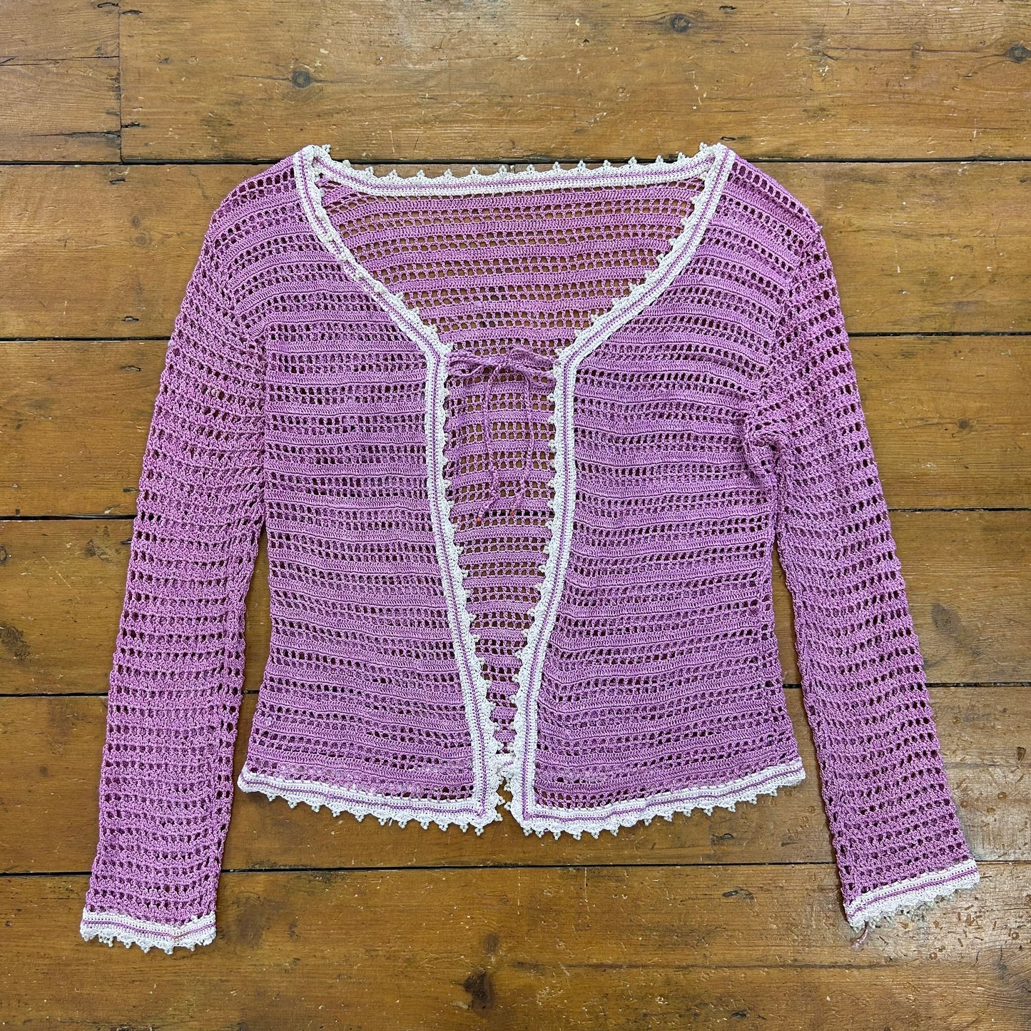 vintage 00s pink crochet cardigan