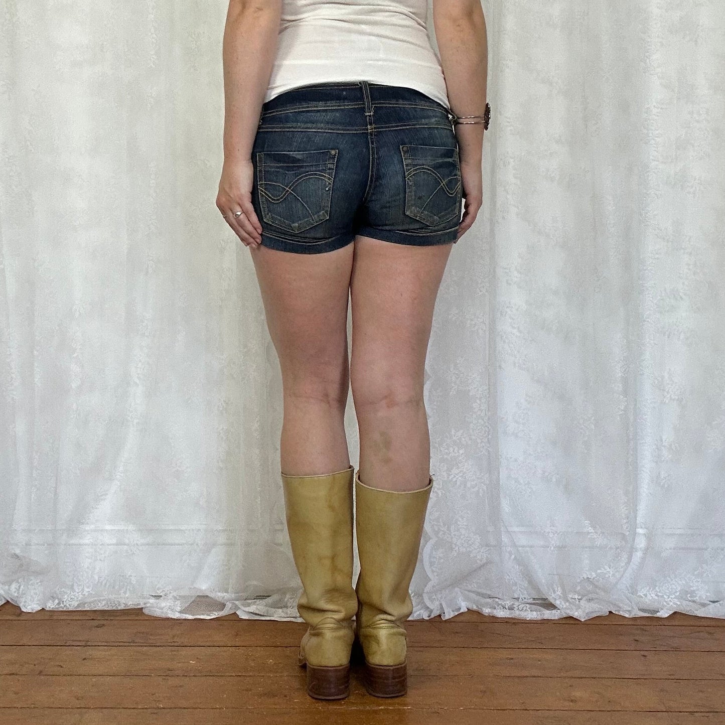 vintage 00s dark wash denim mini shorts