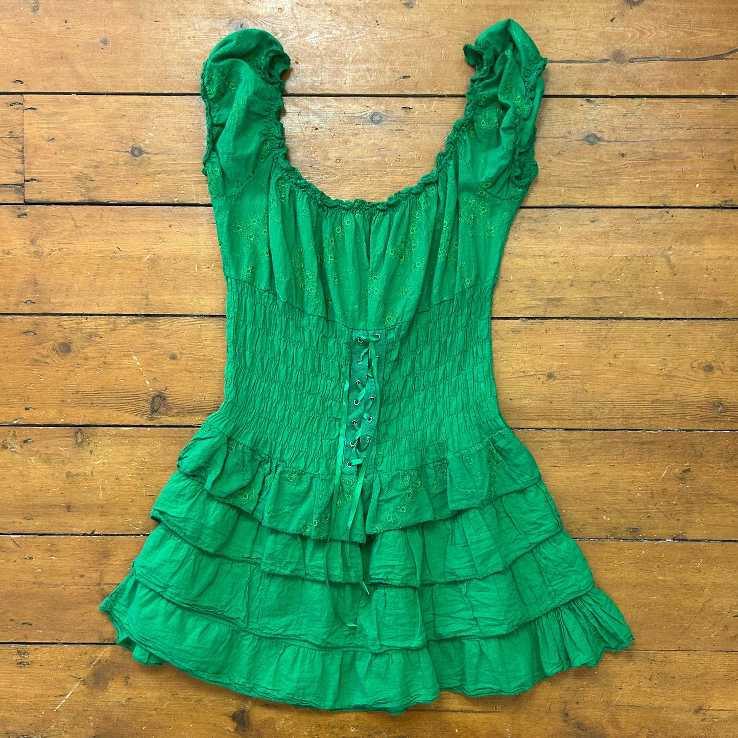 vintage 00s green cinched waist mini dress