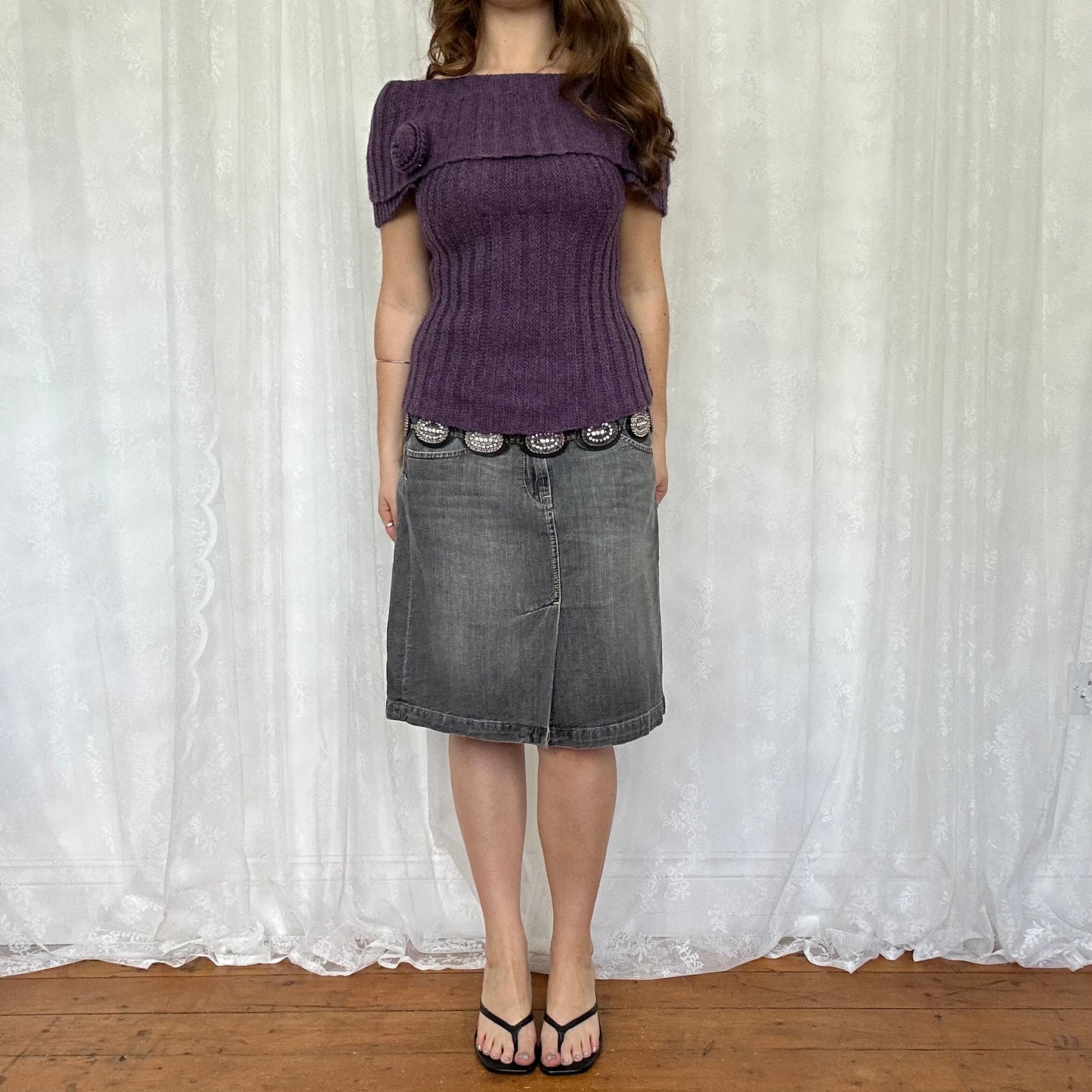 vintage 00s purple off shoulder knit jumper