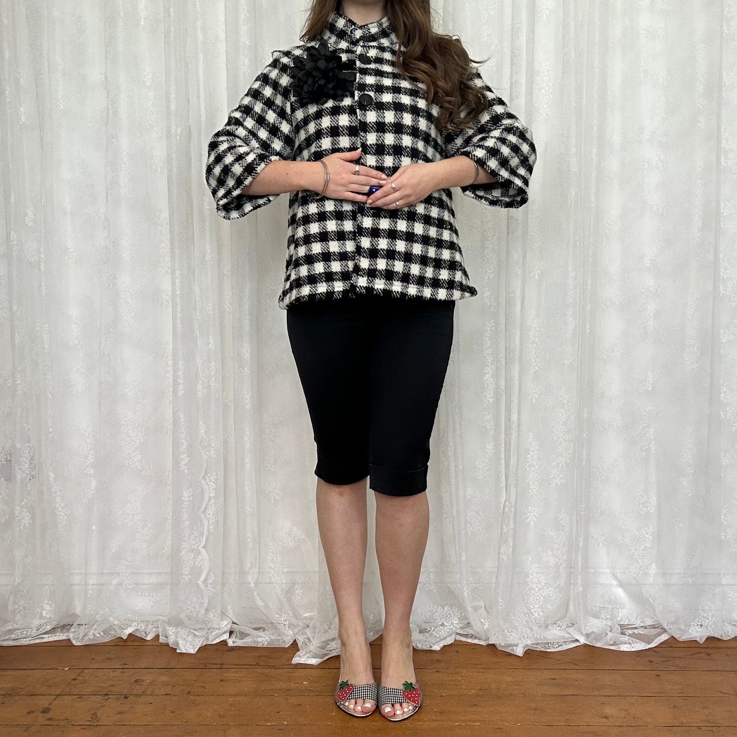 vintage 00s black and white houndstooth jacket