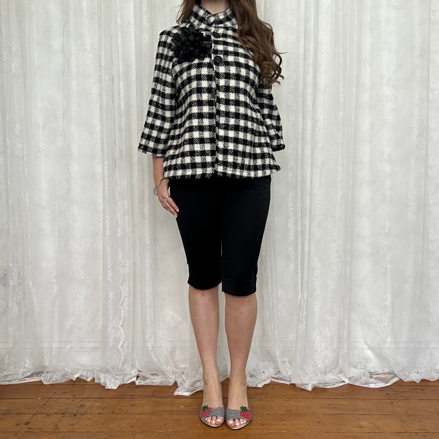 vintage 00s black and white houndstooth jacket