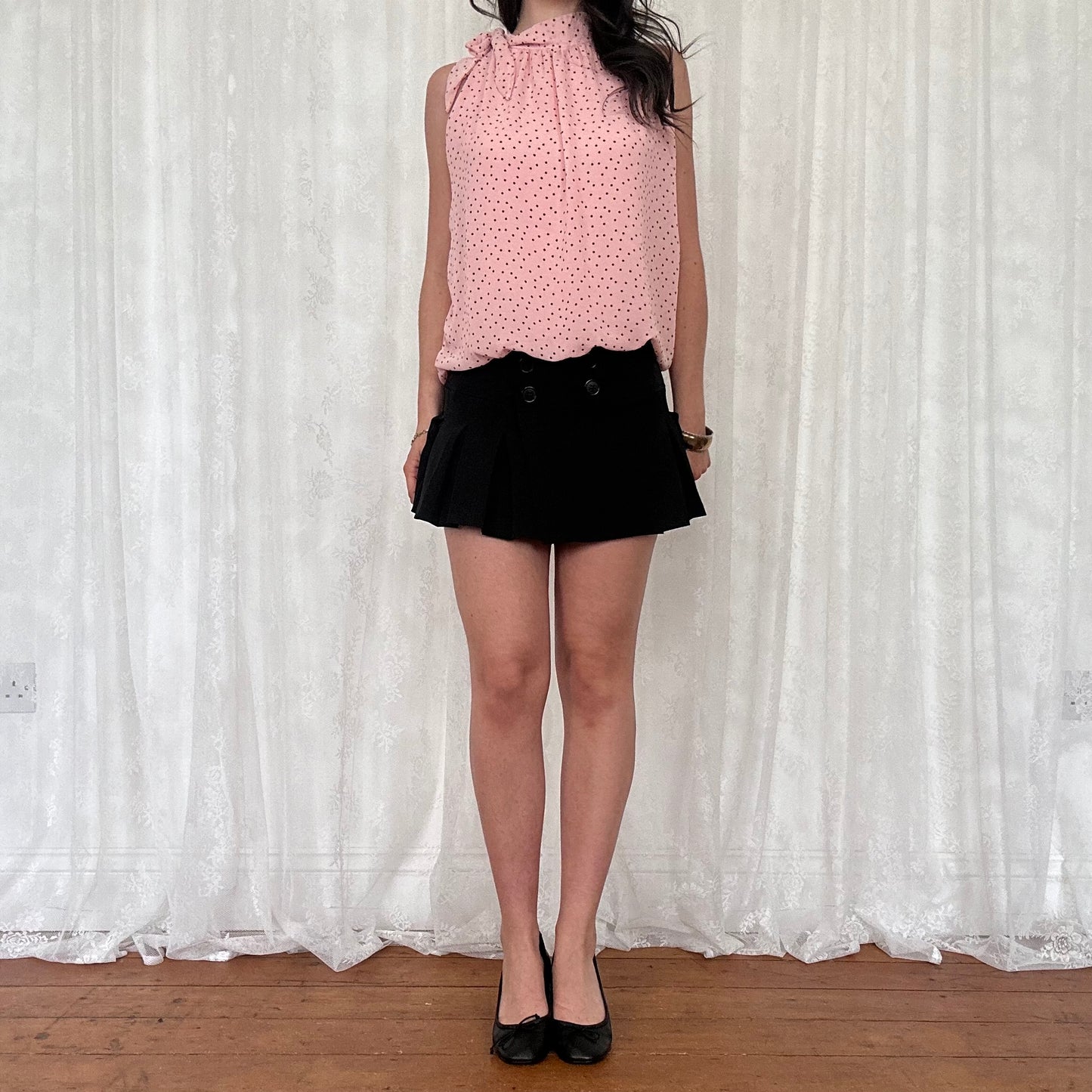 vintage 00s pink polka dot high neck top
