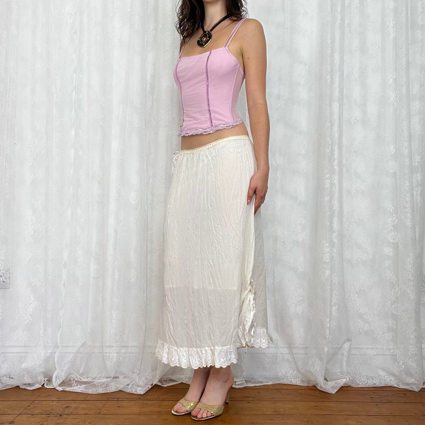vintage 00s pink sequin cami with boning